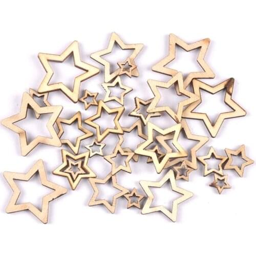Wooden mixed hollowed Stars For Arts Scrapbooking Embellishments Crafts DIY handicraft Decoration Wedding Decor 50pcs mt1872