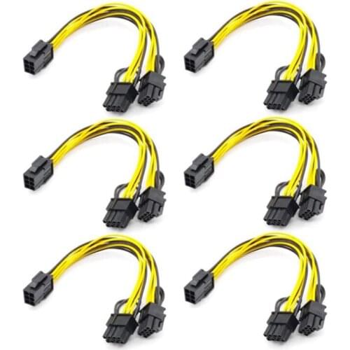 HOT-6PCS GPU VGA PCIe 6 Pin Female to Dual 2X 8 Pin (6+2) Male PCI Express Power Adapter Y-Splitter Extension Cable (20cm)