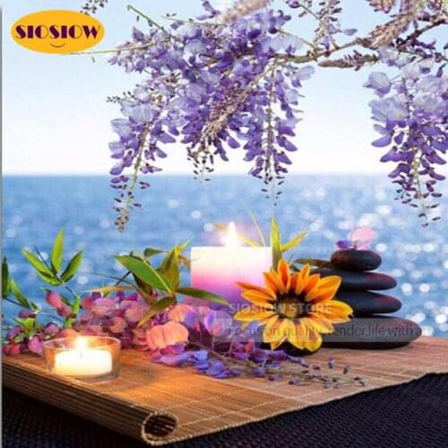 SIOSIOW Flower Painting With Diamonds Full Square Round 5d Diy Diamond Embroidery Window Pictures Rhinestones Mosaic Wall Decor