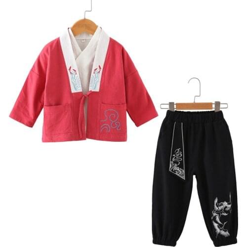 Hanfu Chinese Style Boys Costume Tang Children Summer Boutique Kids Clothing Boys Shirts + Pants Kung Fu Hanfu New Years