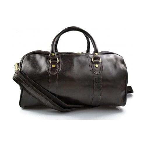 Leather duffle bag genuine leather travel bag overnight dark brown