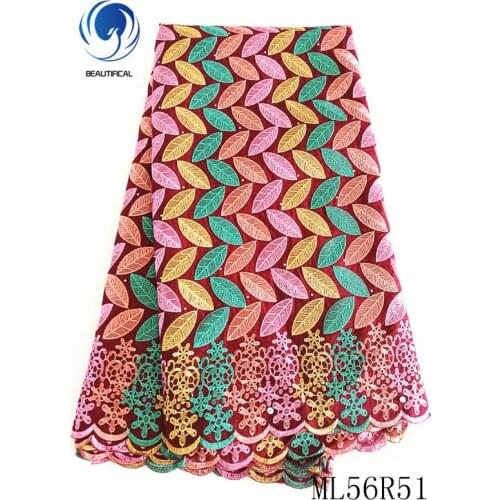 BEAUTIFICAL Nigerian lace fabrics Fashion multicolor embroidery cotton lace fabric for dress 5yards voile lace fabric ML56R51