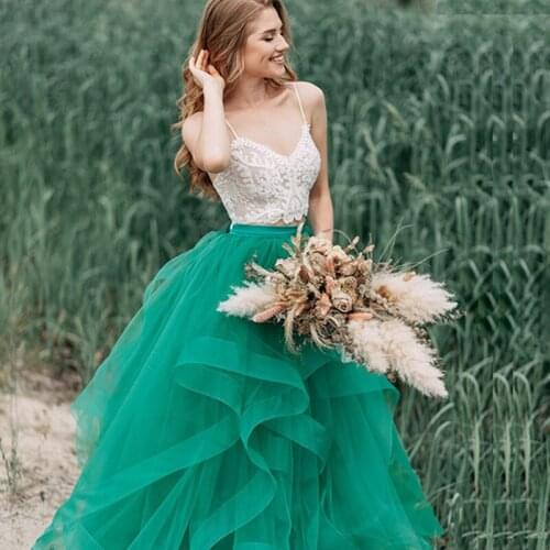 Beautiful Affordarable Green Two Pieces Long Spaghetti Strap Organza Sweetheart Formal Homecoming Graduration Prom Dresses Gowns