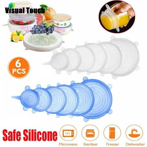 Visual Touch 6PCS set Silicone Stretch Lids Universal Silicone Food Wrap Bowl Pot Lid Silicone Cover Pan Cooking Cooking Tool