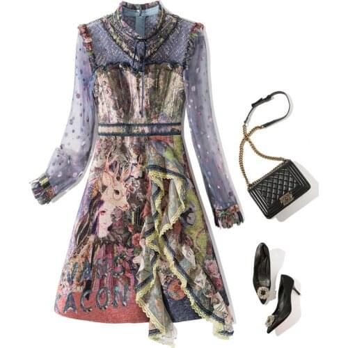 L5779 2020 autumn and winter New Gilded lace up gold wire irregular mesh dot womens dress