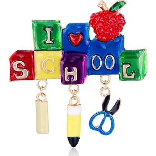 Fashion Cartoon Brooch Alloy Oil Drop Letter Brooch School Brooches Stationary Tools Party Casual Brooch Pins Gifts