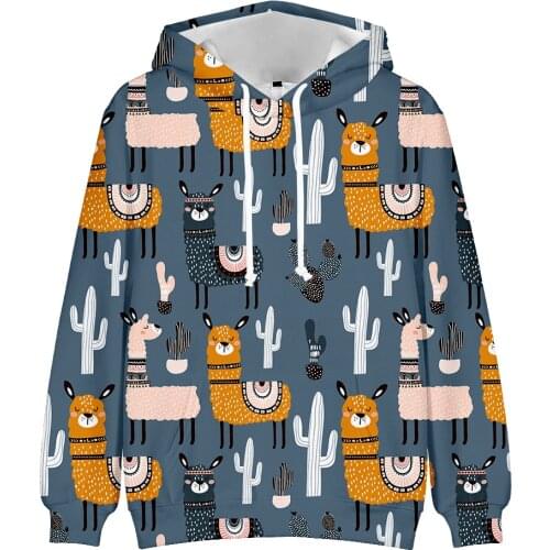 Trendy 3D hoodies Men/women Long Sleeve Sweatshirts Fashion Design Cute Alpaca Pullover Ladies Sportswear Cute Kids Clothes Tops
