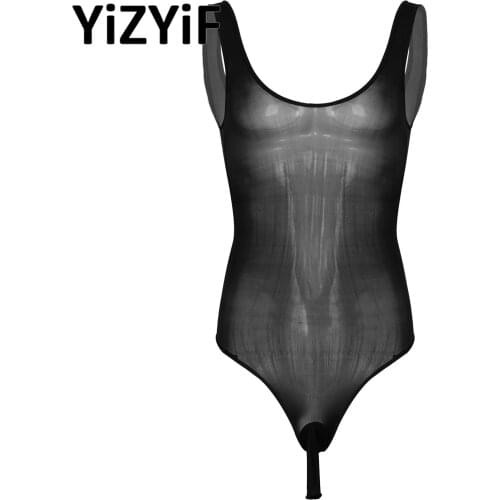Mens Mesh Lingerie Jumpsuit Lace See-Through Sissy Pouch Transparent Panties Leotard Underwear