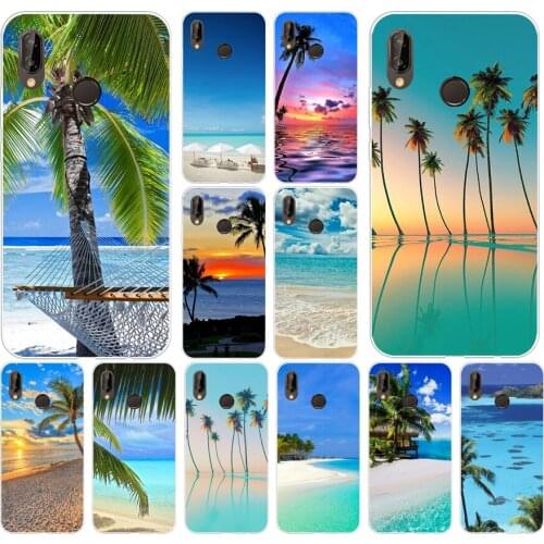 146H summer Beach Scene at Sunset on sea Palm Soft Silicone Tpu Cover Case for huawei p 20 lite pro y6 2017 mate 10 lite