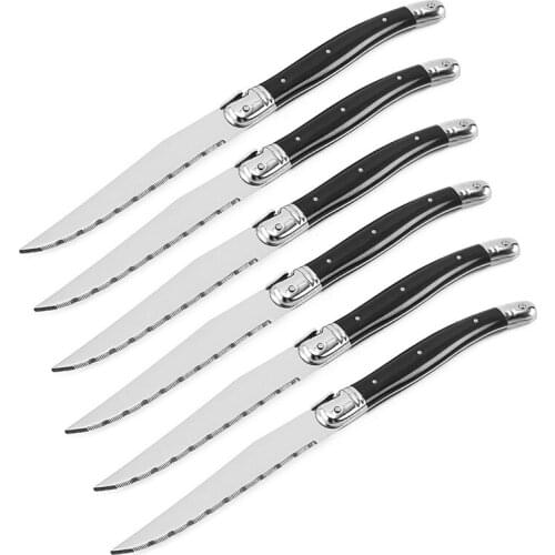 Laguiole Style Steak Knives Dinner Knifes Black Tableware Stainless Steel Table knife set Plastic Handle Restaurant Cutlery