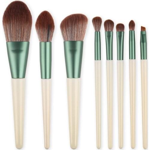 Makeup shaper set with 8 brushes, soft pearl and white crystal silk, powder powder and wood handle