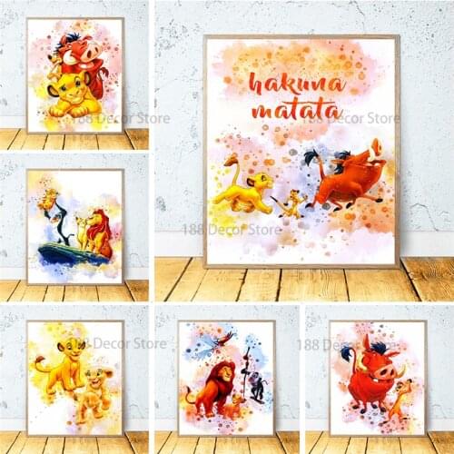 Disney The Lion King Watercolor Canvas Painting Movie Anime Posters and Prints Wall Art Pictures for Kids Boy Room Decor Cuadros