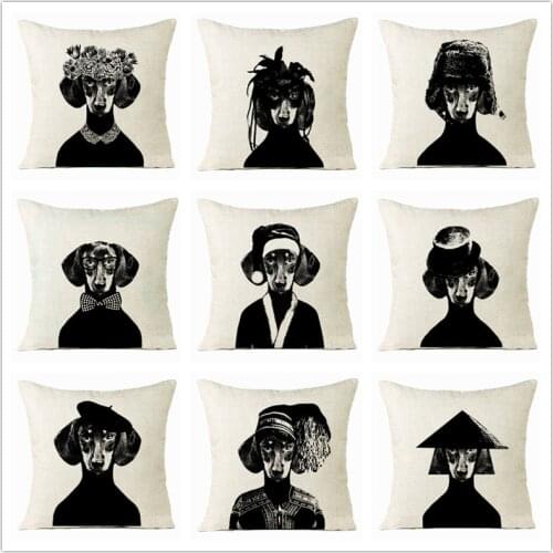 Ashion Black Dog Printed Cushion Cover Home Decorative Sofa Coffee Car Chair Throw Pillow Case Almofada Cojines