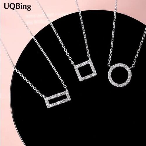 New Arrivals 925 Sterling Silver Chain Necklace Geometric Rhinestone Necklace Pendant Colgante Pingente de plata