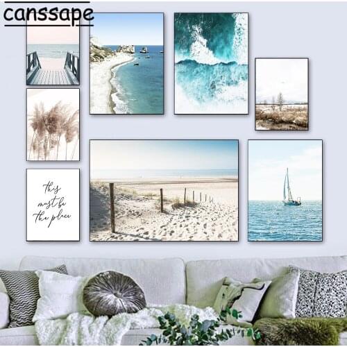 Ocean Beach Canvas Painting Natural Landscape Poster Reed Wall Art Print Nordic Wall Posters For Living Room Home Decor Picture