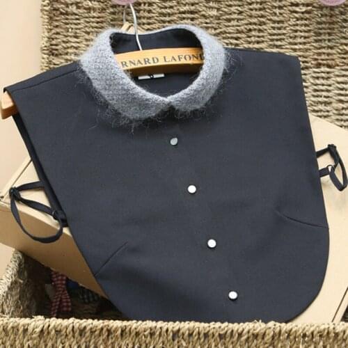 Original black peter pan blouse lattice half saving detachable chiffon shirt half body fake false collar wool necktie collier