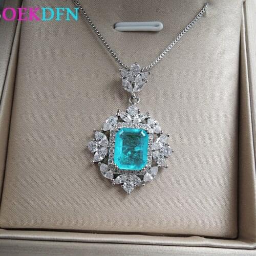 OEKDFN 100% 925 Sterling Silver Necklace Created Moissanite Paraiba Tourmaline Gemstone Wedding Pendent Necklaces Fine Jewelry