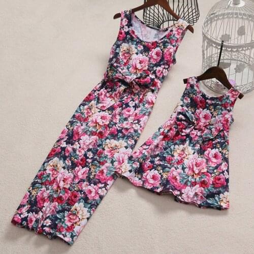 Family Dress Mother and Daughter Dress Matching Women Kid Girls Casual Sleeveless Floral Pattern Hot Sale Dress