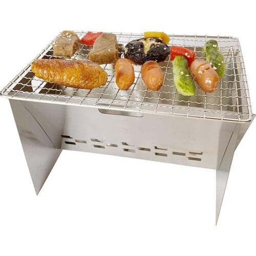 Camping Stove Mini BBQ Grill Outdoor Charcoal Stove Stainless Steel with Carring Bag for Camping Hiking Backpacking Barbecue