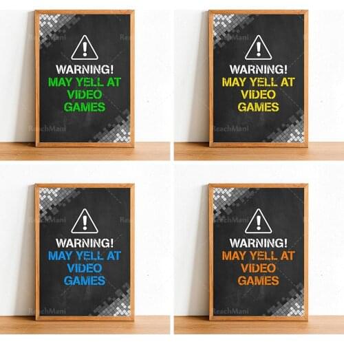Warning May Yell At Video Games - Gaming Poster Print - Gamer Wall Art Home Decor - Boys Bedroom Gift Posters - Colour Options