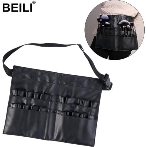 BEILI professional Cosmetic Bag PU Leather Handbag Waist Bag Foldable Pink / Black Organizer Portable Makeup Brushes Bag