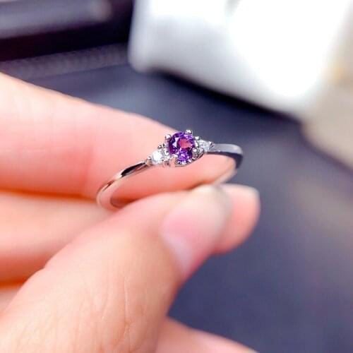 Simple 925 Silver Amethyst Ring for Daily Wear 4mm Natural Amethyst Silver Ring Sterling Silver Amethyst Jewelry Gift for Girl