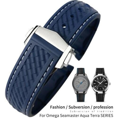 20mm Rubber Silicone Watch Strap Fit For Omega Seamaster 300 AT150 Aqua Terra Ultra Light 8900 Steel Buckle Watchband Bracelets