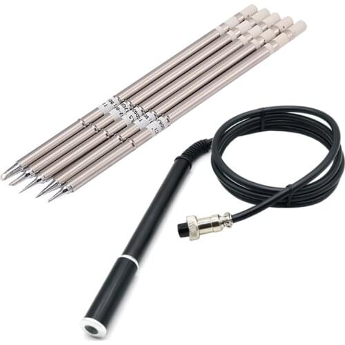 1 Pcs 4-Core T12 Aluminum Alloy Handle & 5 Pcs Series Soldering Iron Tips for HAKKO T12 Handle DIY Kits