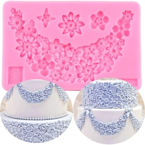 Flower Lace Cake Border Silicone Molds Wedding Cupcake Topper Fondant Cake Decorating Tools Candy Polymer Clay Chocolate Moulds