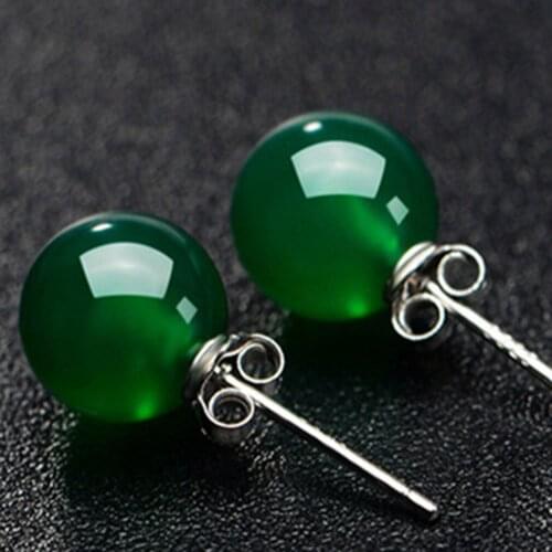 Vintage Round Natural Green And Red Stone White-plated Stud Earrings For Women Jewelry Accessroies Gift Jewelry Wedding