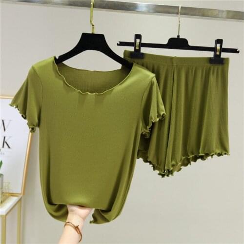 Shorts suit womens sports leisure T-shirt summer outside wearing pajamas thin home two-piece set short sleeve