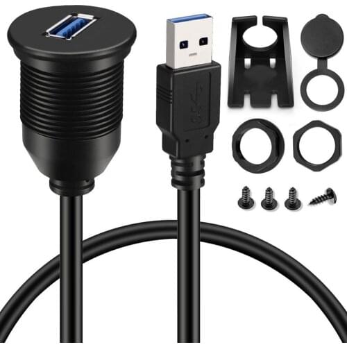 Single Port USB 3.0 Male To Female AUX Car Mount Flush Cable Waterproof Extension for Car Truck Boat Motorcycle Dashboard Panel