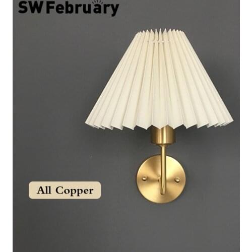 All Copper Wall Lamp Korean Wall Lamps for Bedroom Lamp Living Room Light Home Deco Creative Pleats Light With Led Bulb E27