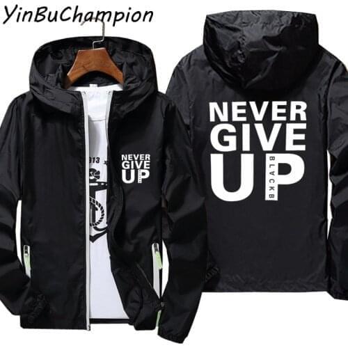 You'll Never Walk Alone Never Give Up Plus Size 6XL 7XL Jacket Men Skin Windbreaker Thin Hooded Coat Outwear Camping Hiking