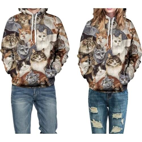 XXXL Women Hoodies Autumn Winter 3d Sweatshirts With Cap Print graffiti cat Galaxy Printing Casual Men Hoody Pullovers Plus size