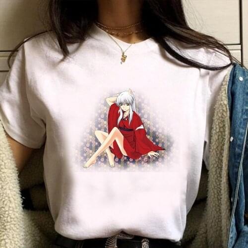 Inuyasha Kagome Funny Anime T-shirt Kawaii Cartoon Print Tops Cosplay Costume Summer O-neck Short Sleeved Unisex