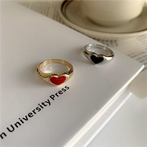 Heart Rings for Women Black Red Heart Enamel Metal Finger Jewelry Women Fashion Accessories 2021 Summer NEW