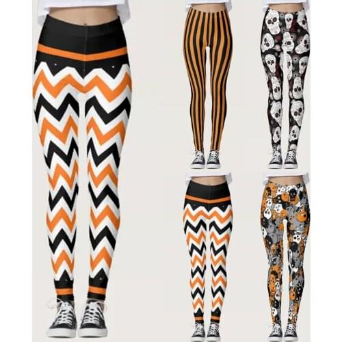 Women Yoga Workout High Waist Running Pants Fitness Elastic Leggings Halloween Print Fitness Leggings Activewear Pants