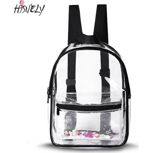 HISUELY Fashion Sequin Women PVC Backpack Transparent Student Bags High Quality Youth Teenage Girls Multi-Function Backpack