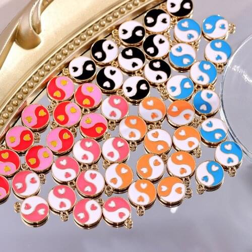 10Pcs/set Colorful Enamel Alloy Gossip Charms 15*12mm Drop Oil Tai Chi Bagua Metal Necklace Pendant For DIY Jewelry Accessories