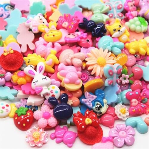 100pcs Mix Patterns Cute Resin Cartoon Character/Fruit/Flower Flatback Cabochon DIY Hair Bow Center Scrapbooking