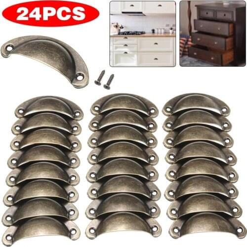 24Pcs Antique Shell Pull Handle Vintage Cabinet Knob Handles Cupboard Door Cabinet Drawer Furniture Hardware Kitchen Accessories