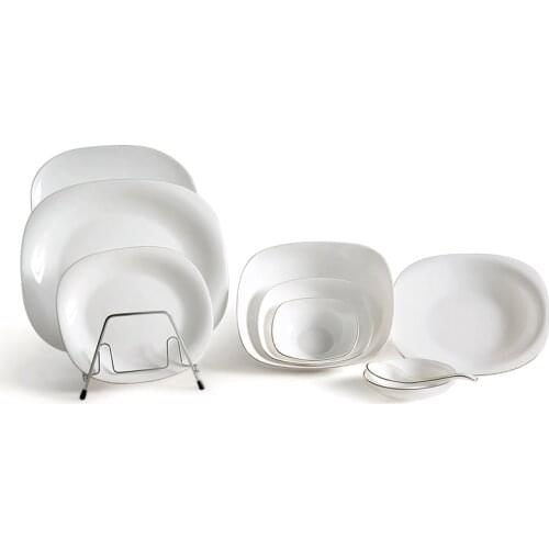 3pcs/set Heat-resistant Square Gold edge White Opal Glass Porcelain Plates Dishes Tableware Steak Salad Sushi Dish Plate