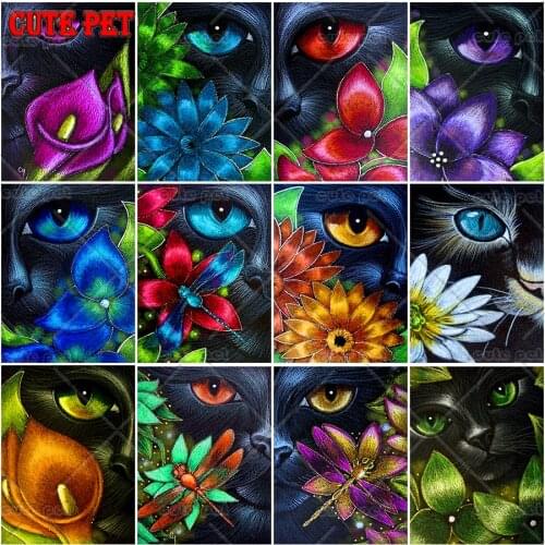Animal plant DIY 3D Diamond Embroidery Black cat and flowers Diamond painting Full square round mosaic picture rhinestone Decor