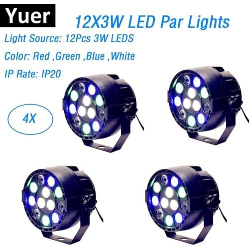 4XLot LED Wash Effect Lights 12X3W RGBW Flat Par Lights DMX512 DJ Disco Lamp KTV Bar Party Backlight Beam Projector Spotlights
