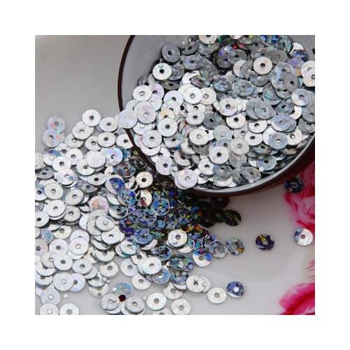 50g 6mm Flat Round Sequins For Crafts PVC DIY Sewing Laser Silver Hologram Confetti