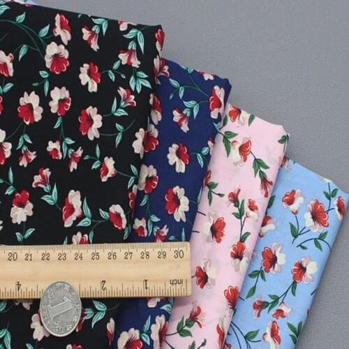 50x140cm Black Pink Blue Red Flowers 100% Cotton Poplin Fabric Floral Fabric patchwork for quilting bedding cloth DIY sewing Hom