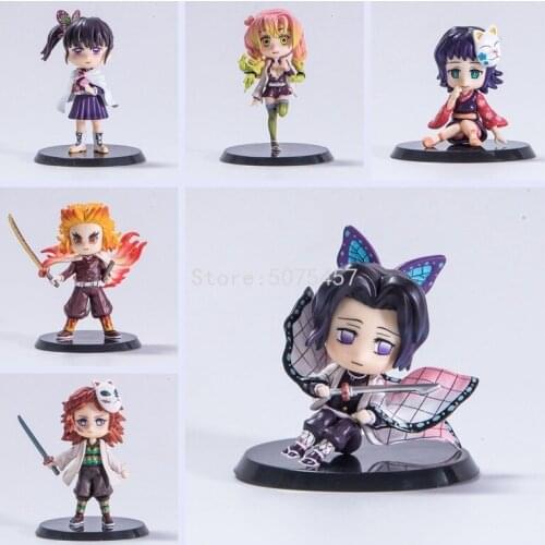 6pcs/set Demon Slayer Kimetsu no Yaiba Anime Figure Kochou Shinobu Action Figure Tsuyuri Kanawo Figurine Collectible Doll Toys