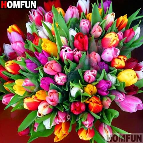 HOMFUN Full Square/Round Drill 5D DIY Diamond Painting "Colored tulips" 3D Diamond Embroidery Cross Stitch Home Decor A19751