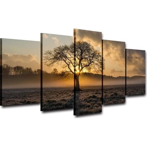 Full Diy Diamond Painting 5D Embroidery Mosaic 5 Pieces Sunrise Tree Landscape Cross Stitch Handcraft Fantasy Art A156